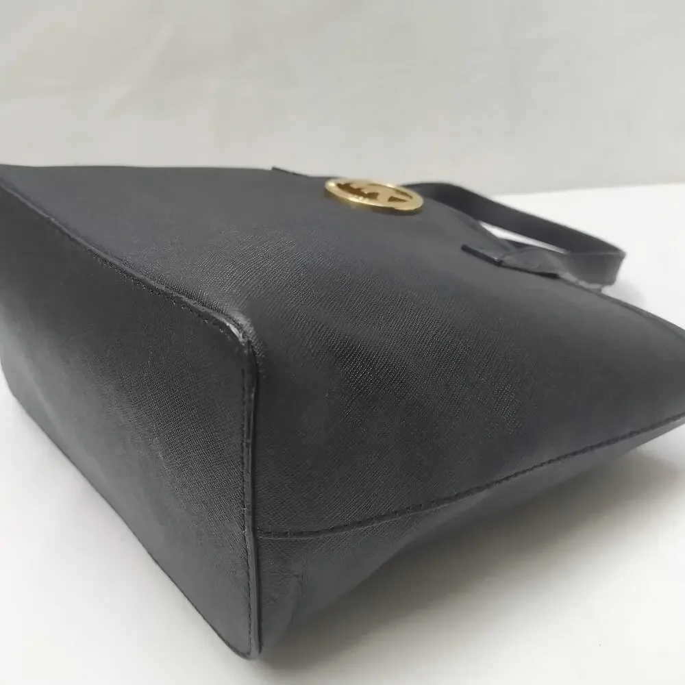 Michael Kors Black Crossgrain Leather Double Handle Small Tote Bag